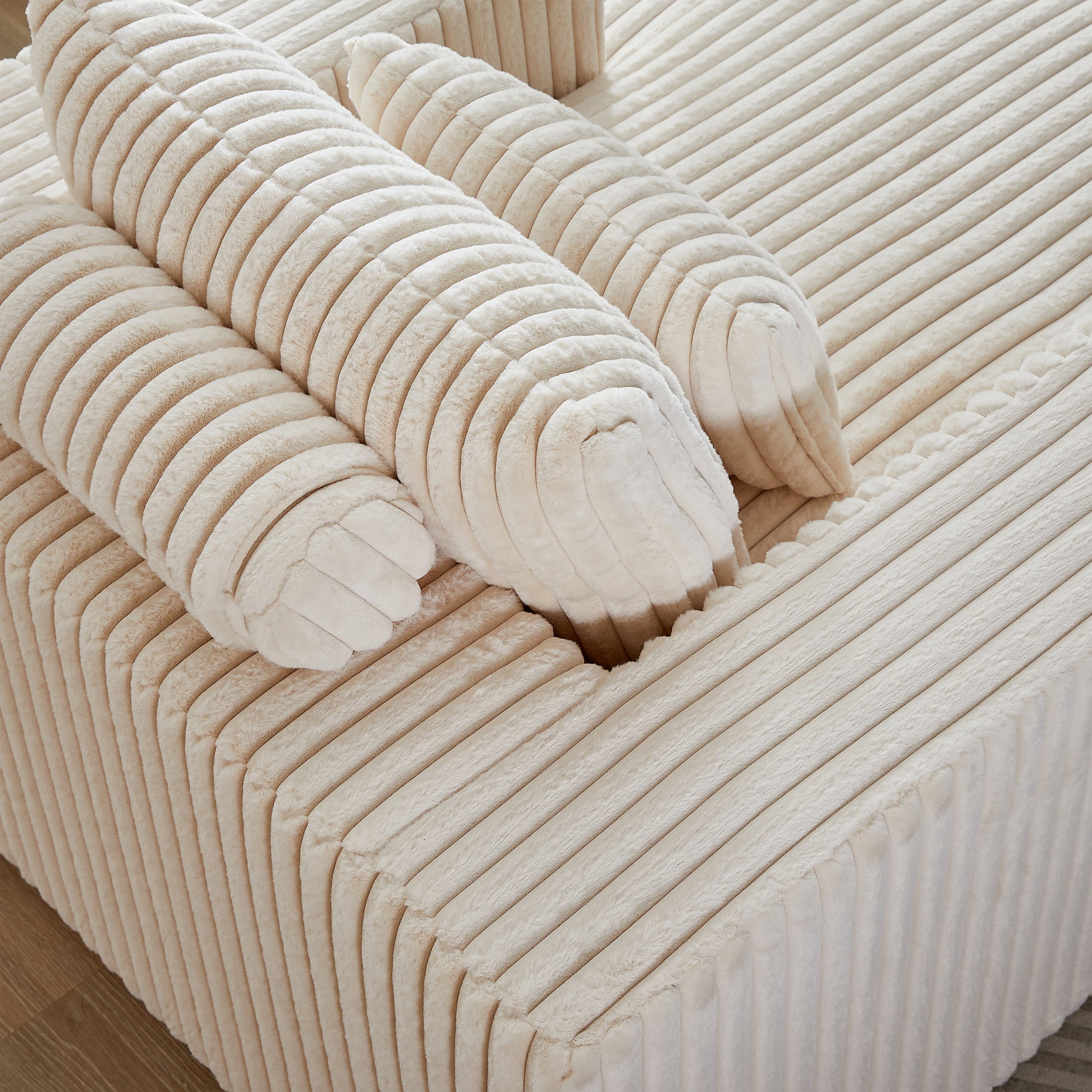 62.5 Inch Corduroy Sponge Sofa Lounge Chair,No Assembly Required,Fluffy Modern Sleeper Chair For Indoor Living Room Bedroom Beige Foam Corduroy 1 Seat