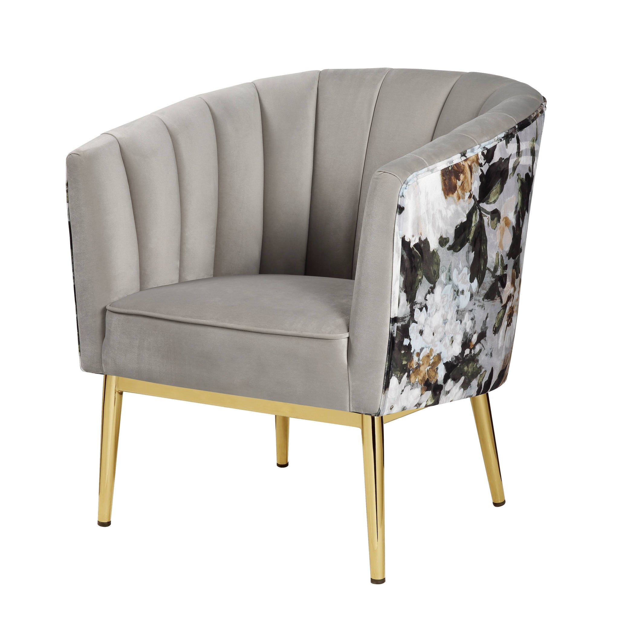 Grey And Gold Padded Accent Chair With Barrel Backrest Grey Gold Primary Living Space Contemporary Wood Fabric