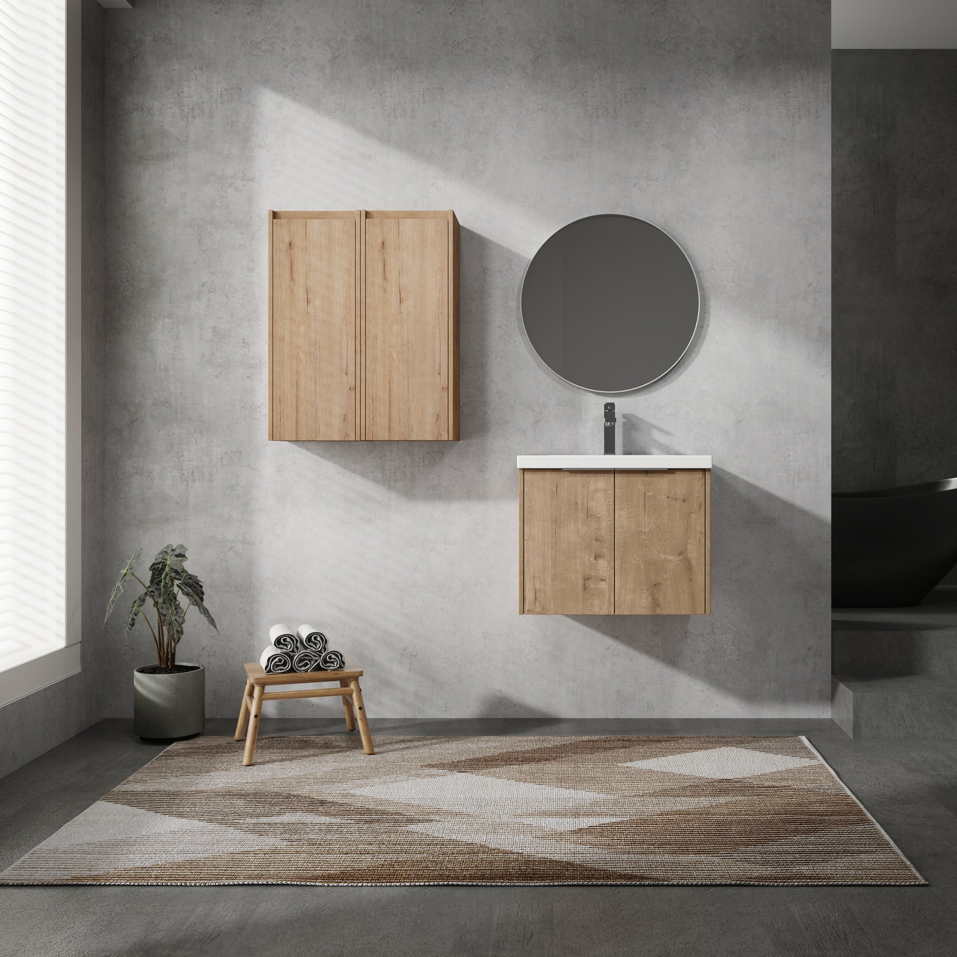 24" Wall Mounted Bathroom Vanity With Sink And Side Cabinet, Soft Close Doors,00112Imo X 2 00624Imo Combination Cabinet Kd Packing Imitative Oak Bathroom Modern Plywood Plywood