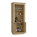 Lafayette Bar Cabinet With 4 Bottle Rack, Upper Glass Holder And Dual Door Design Beige Primary Living Space Modern Shelves Included Particle Board