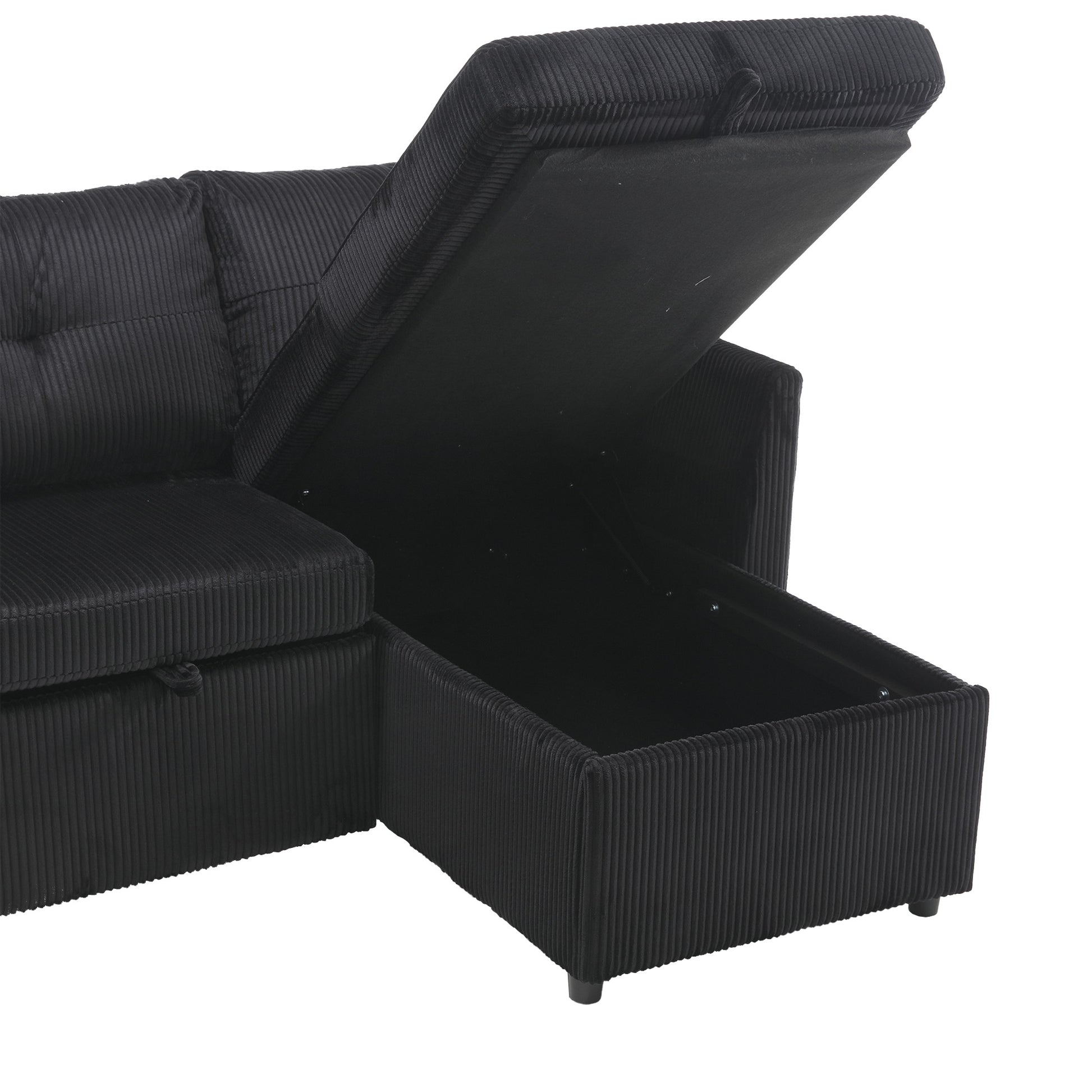 United We Win Furniture, Modular L Shaped Sofa, Modular Long Sofa With Reversible Chaise Lounge, Sofa Bed, Sleeper Sofa, Modular Sofa Combination With Storage Seats. Black Velvet 3 Seat