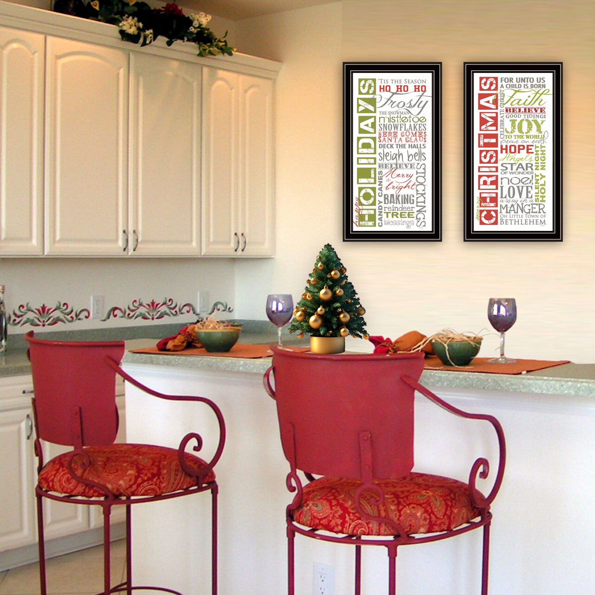 2 Piece Vignette Happy Holidays Black Framed Wall Art For Living Room, Bedroom Wall Art Print For Home Decor By Marla Rae Multicolor Wood Paper