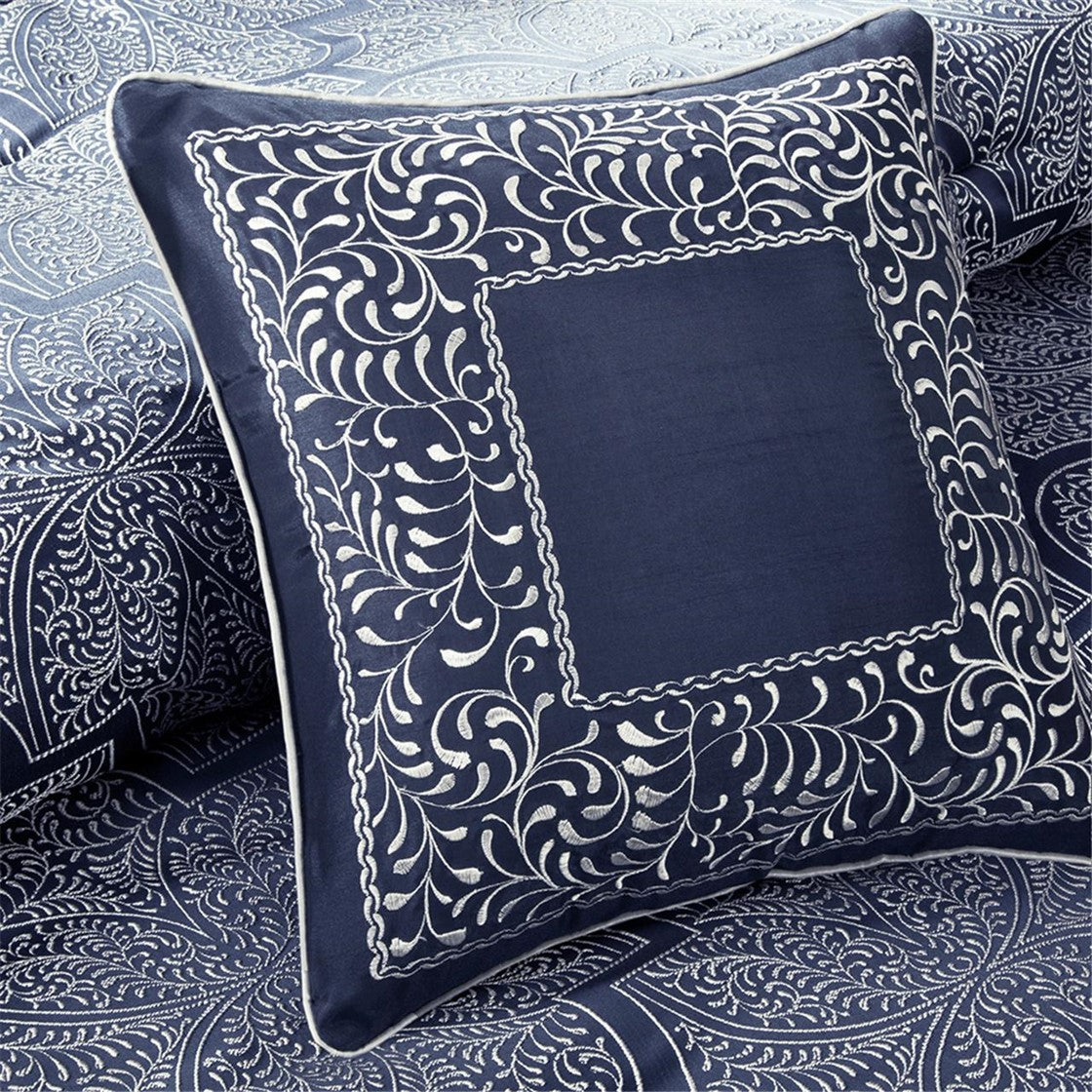 8 Piece Jacquard Comforter Set Navy Queen Queen Navy Polyester