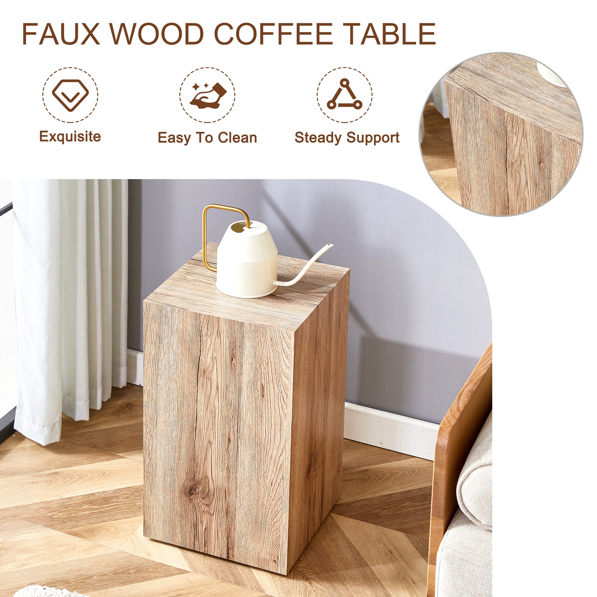 Elevate Your Living Space With This Modern Mdf Coffee Table That Showcases Smooth, Light Wood Color Texture Patterns. It Is Characterized By Stylish Design. Wood Mdf