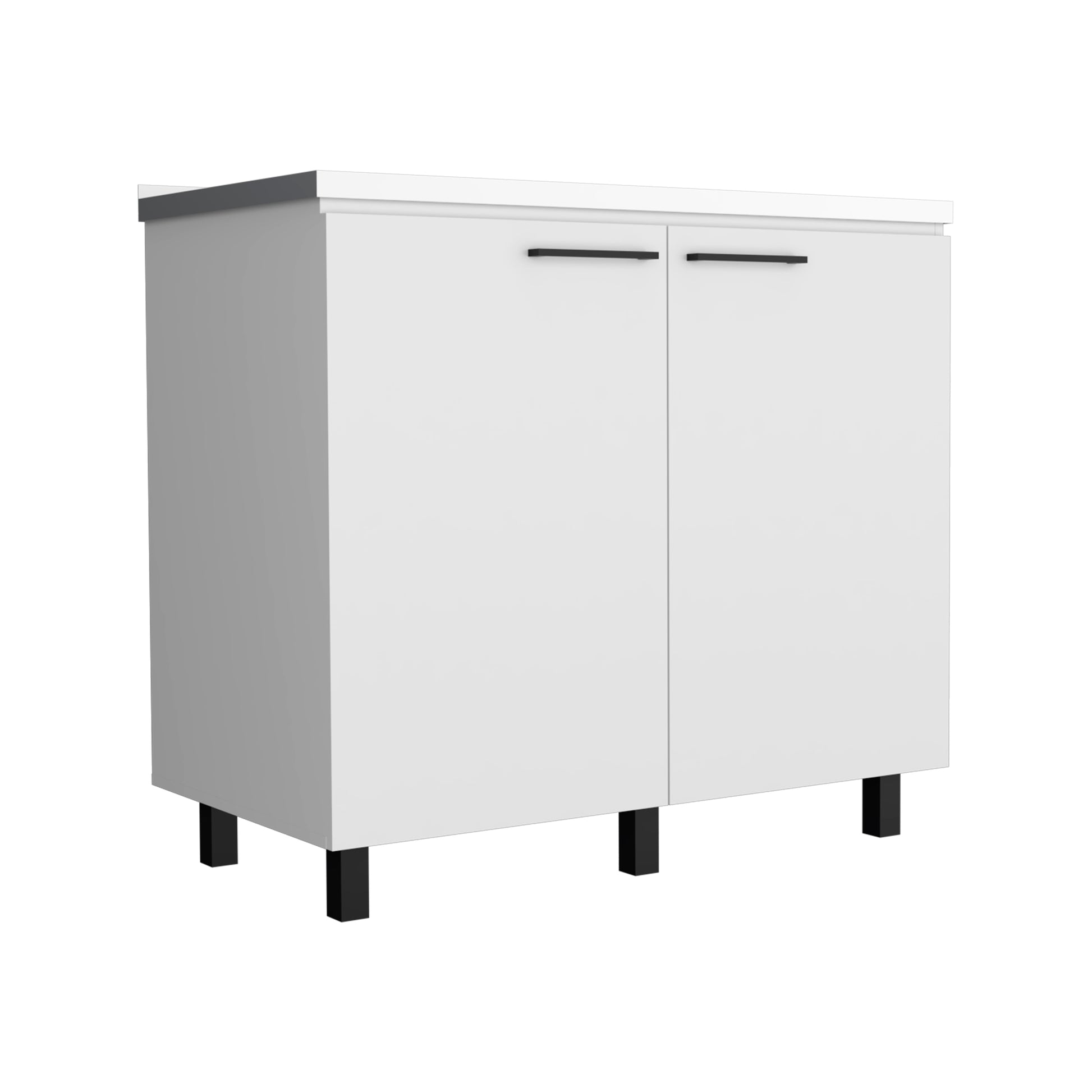 2 Freestanding Utility Base Cabinet With Stainless Steel Countertop And 2 Door, White White Solid Wood Mdf Engineered Wood