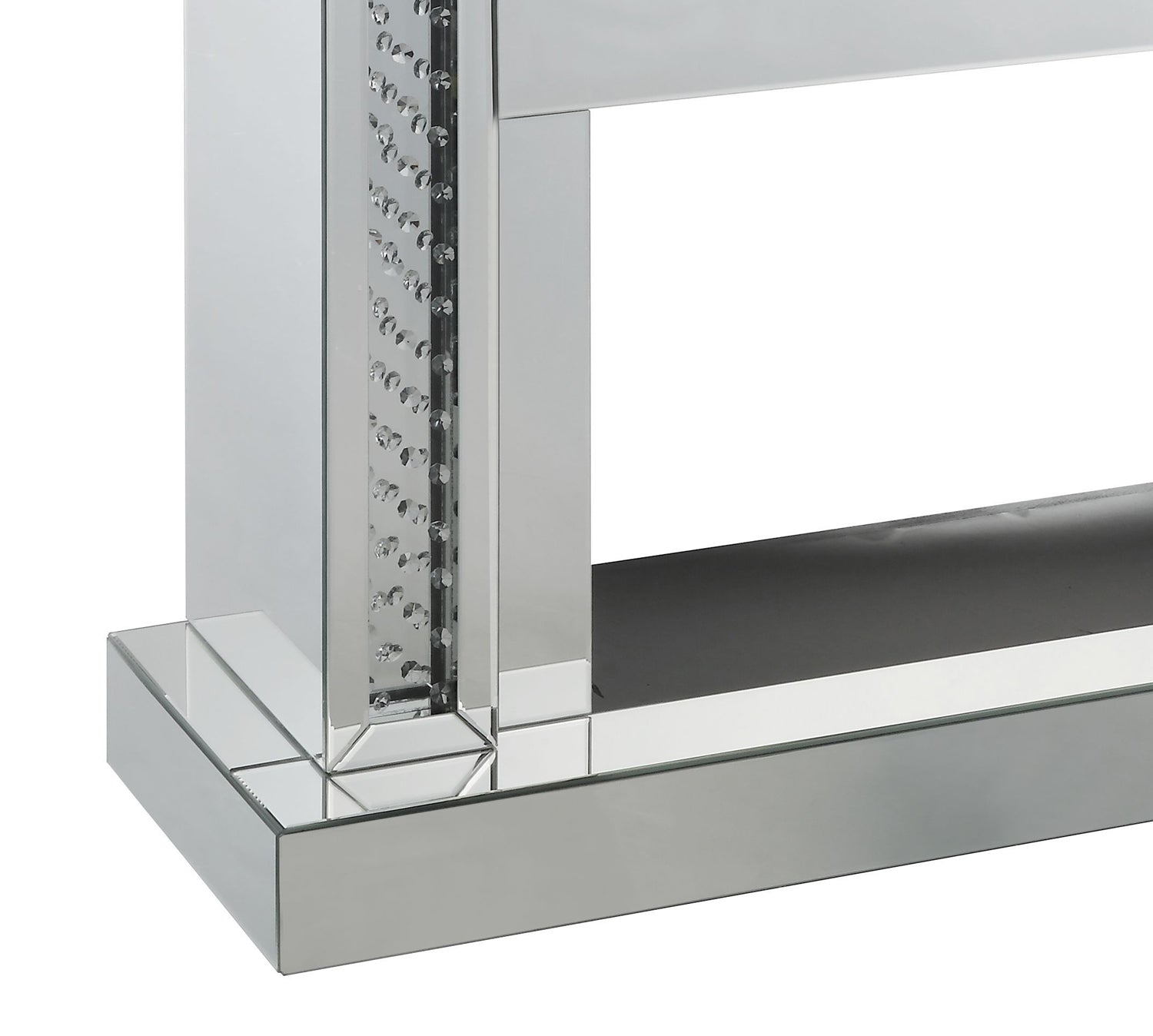 Wood And Mirror Electric Fireplace With Embedded Faux Crystals, Clear Clear Engineered Wood