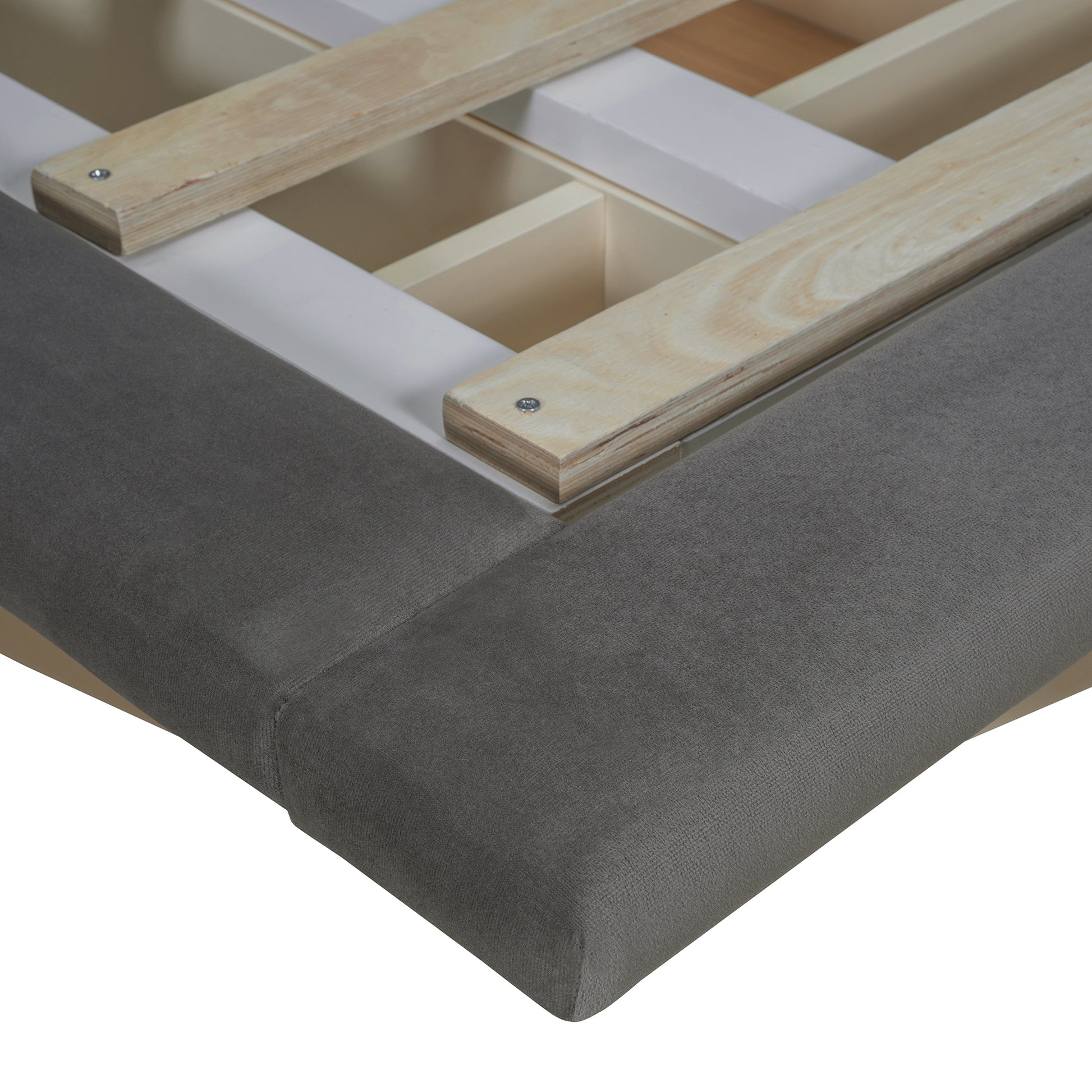 Queen Size Upholstered Floating Bed With Led Light And Usb Port, Velvet, Gray, Hydrualic Platform Bed Queen Gray Velvet