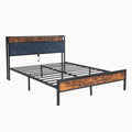 Black Full Metal Bed Frame With Upholstered Headboard And Footboard And Iron Slats, Rustic Bed Base, Heavy Duty Platform Bed Frame,12 Inch Underbed Storage No Springs Required Box Spring Required Full Black Dark Walnut Metal Brown Bedroom