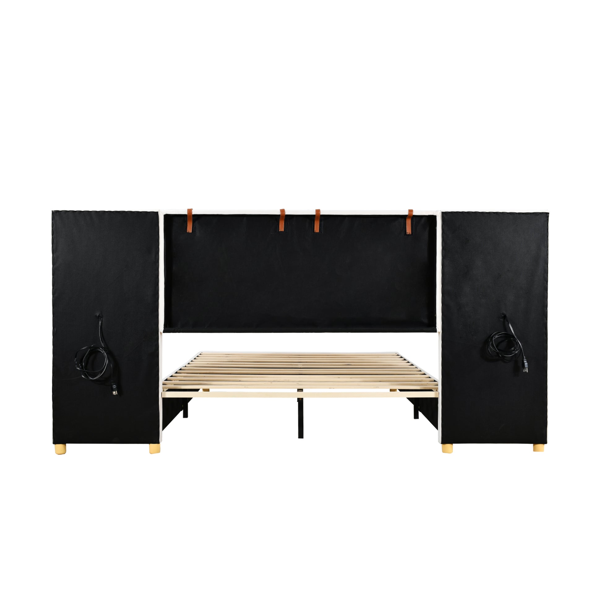 Full Size Upholstered Platform Bed, Two Outlets And Usb Charging Ports On Both Sides, Two Bedside Pillows, Storage Shelves,Velvet,Beige Full Beige Mdf Lvl