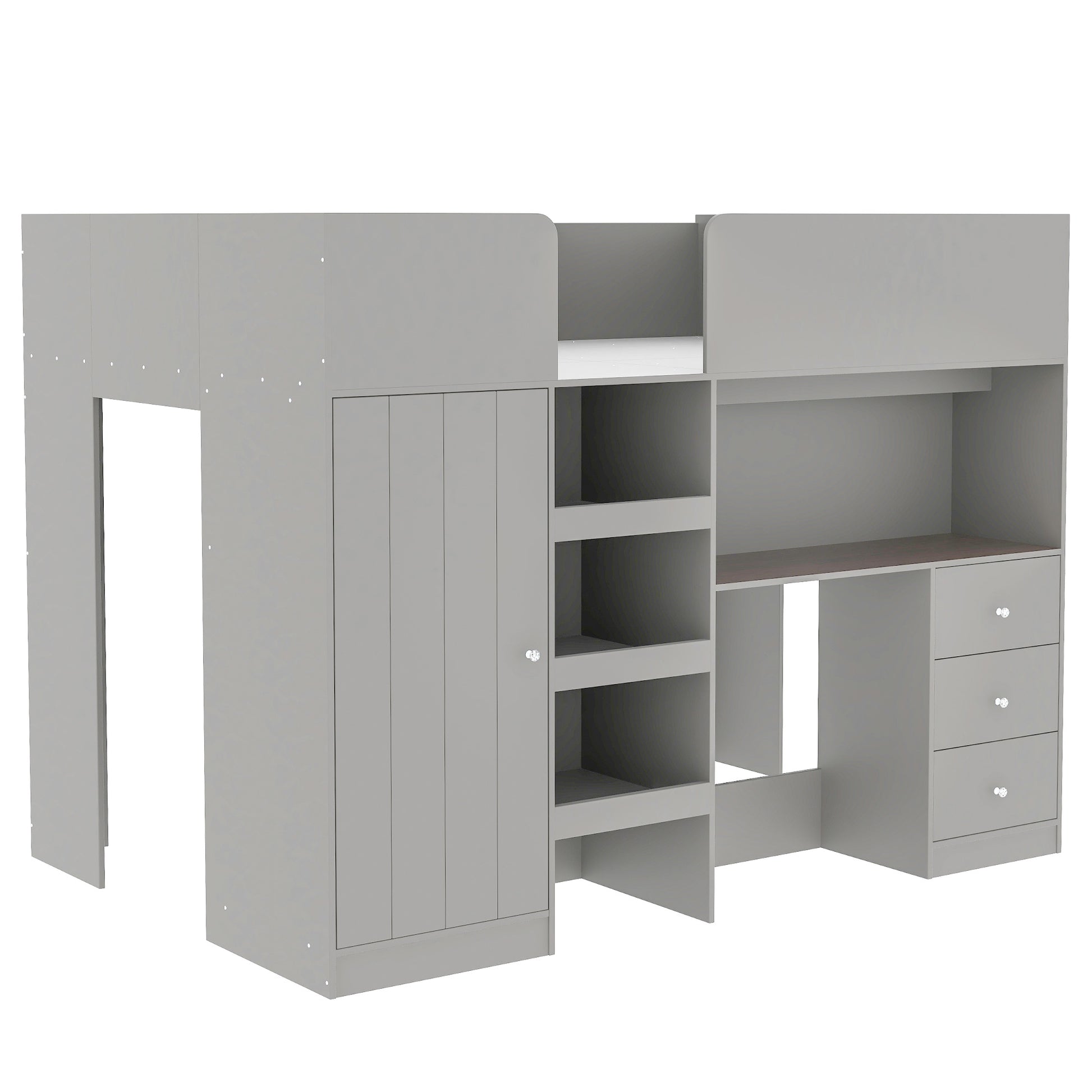Wood Full Size Loft Bed With Built In Wardrobe, Desk, Storage Shelves And Drawers, Grey Expected Arrival Time: 9.8 Box Spring Not Required Full Grey Wood Bedroom Bed Frame Solid Wood Mdf