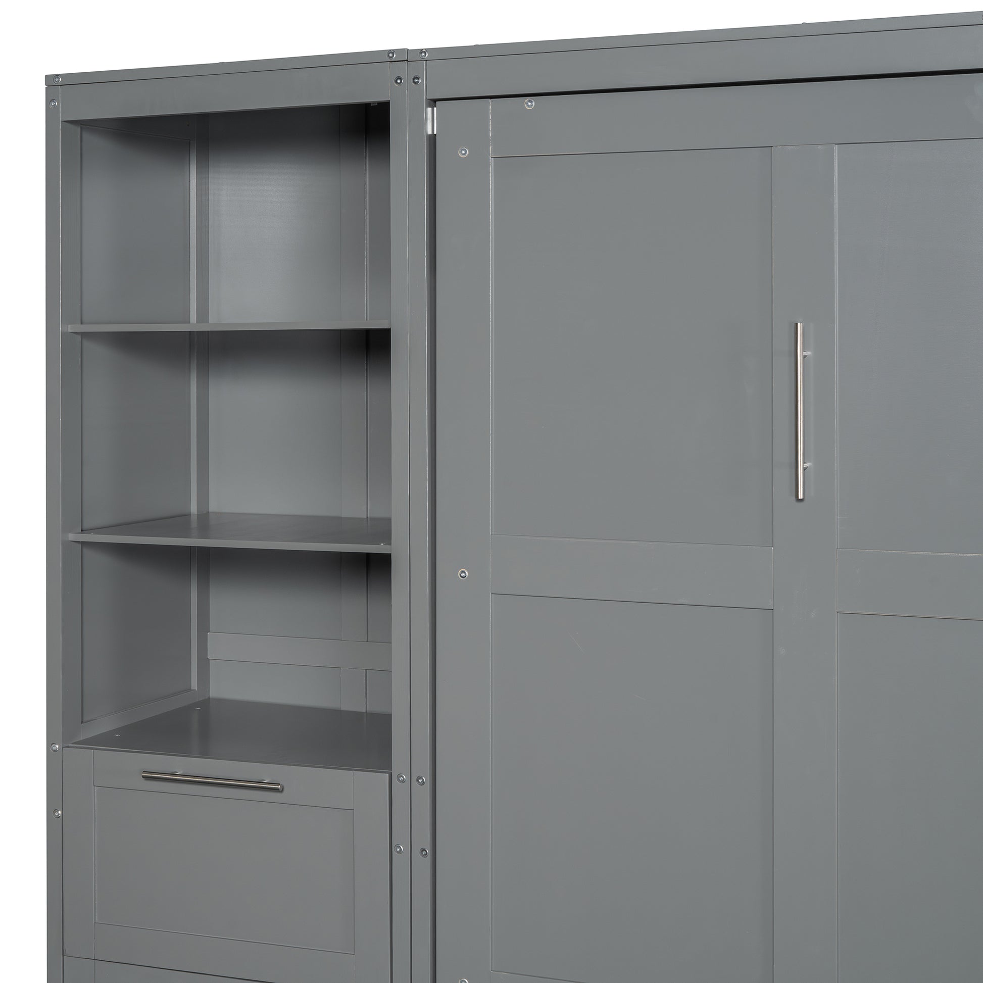 Queen Size Murphy Bed Wall Bed With Closet ,Drawers And Shelves,Gray Queen Gray Mdf Lvl