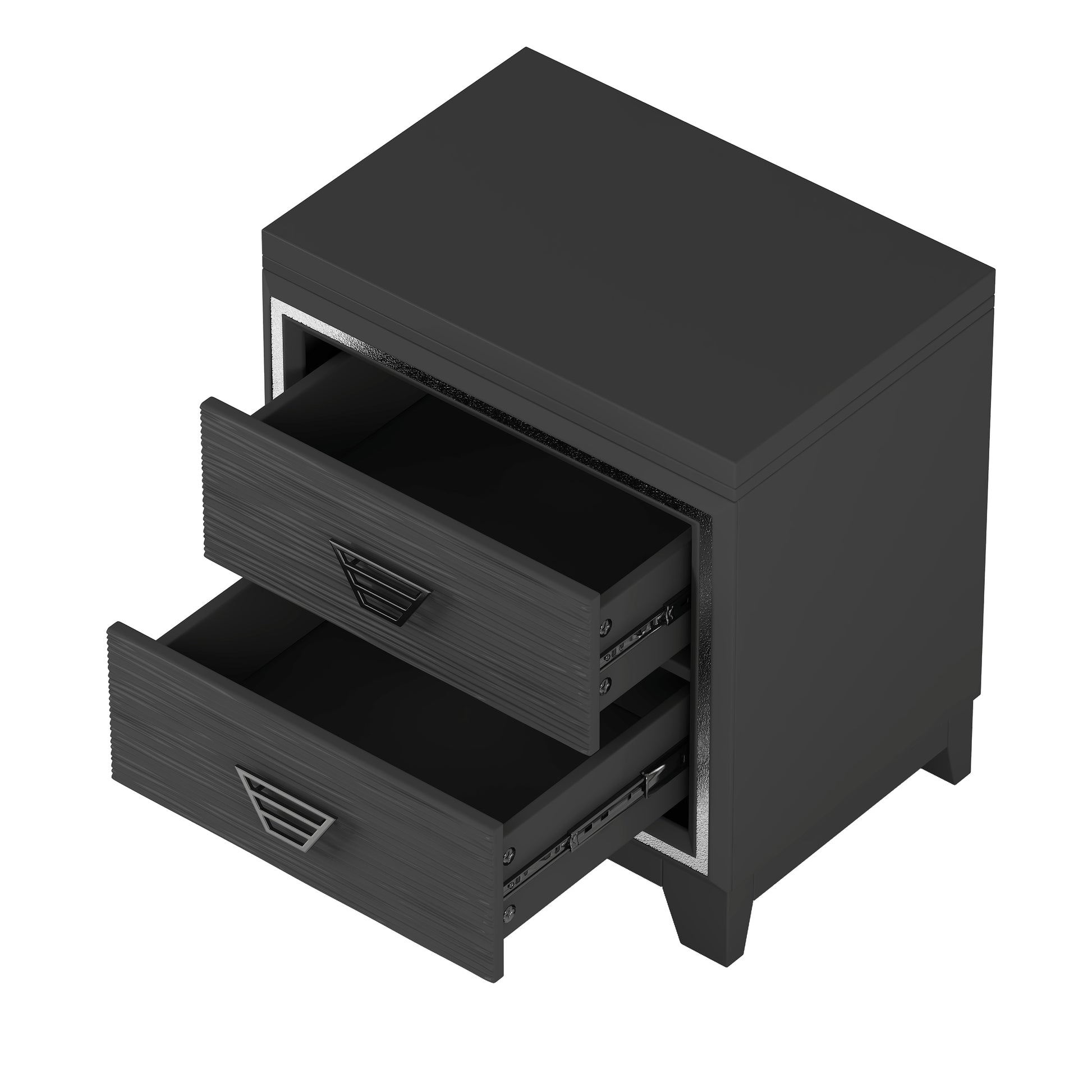 3 Pieces Bedroom Sets Queen Size Upholstered Bed With Led Lights, Nightstands And Dresser With Metal Handles And Sparkling Shiny Decoration, Black Queen Black 3 Piece Set Mdf Metal