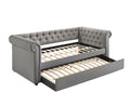 Luxurious 1Pc Modern Aesthetic Beautifully Button Tufted Trim Design Daybed Built In Pull Out Trundle Bed Living Space Guest Room Bedroom Dove Gray Twin Gray Wood Modern Solid Wood