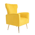 Velvet Accent Chair, Wingback Arm Chair With Gold Legs, Upholstered Single Sofa For Living Room Bedroom Yellow Velvet 1 Seat