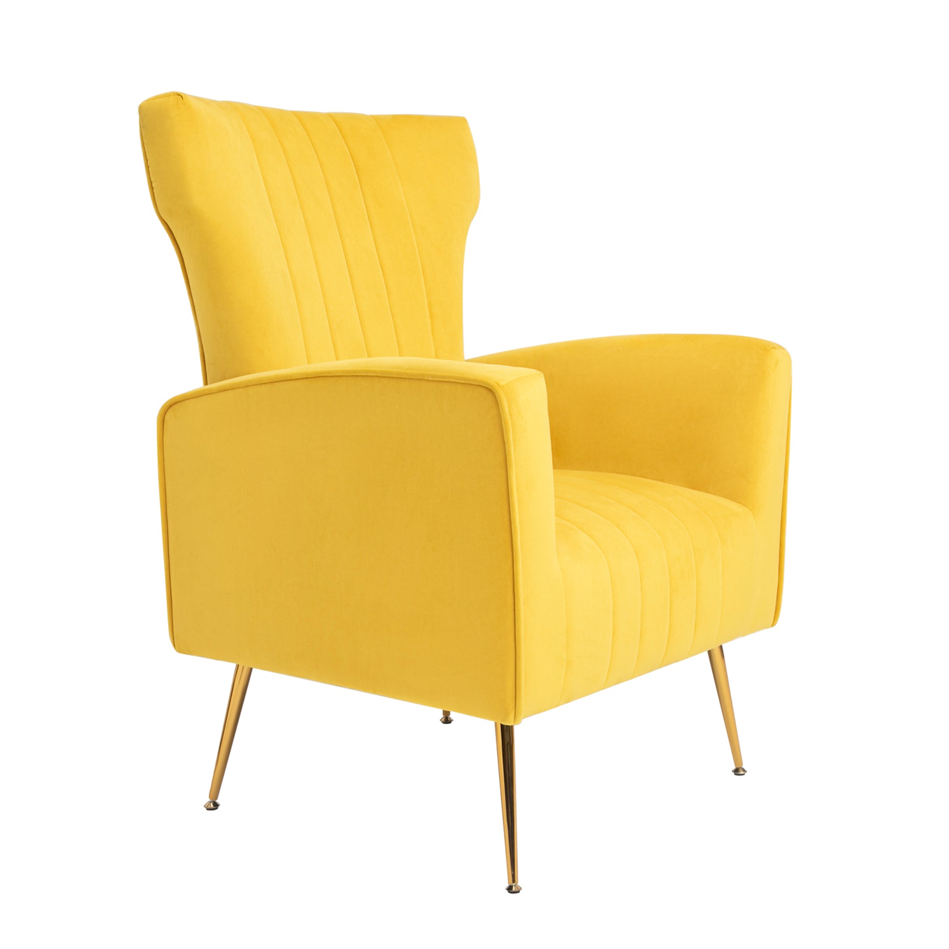 Velvet Accent Chair, Wingback Arm Chair With Gold Legs, Upholstered Single Sofa For Living Room Bedroom Yellow Velvet 1 Seat