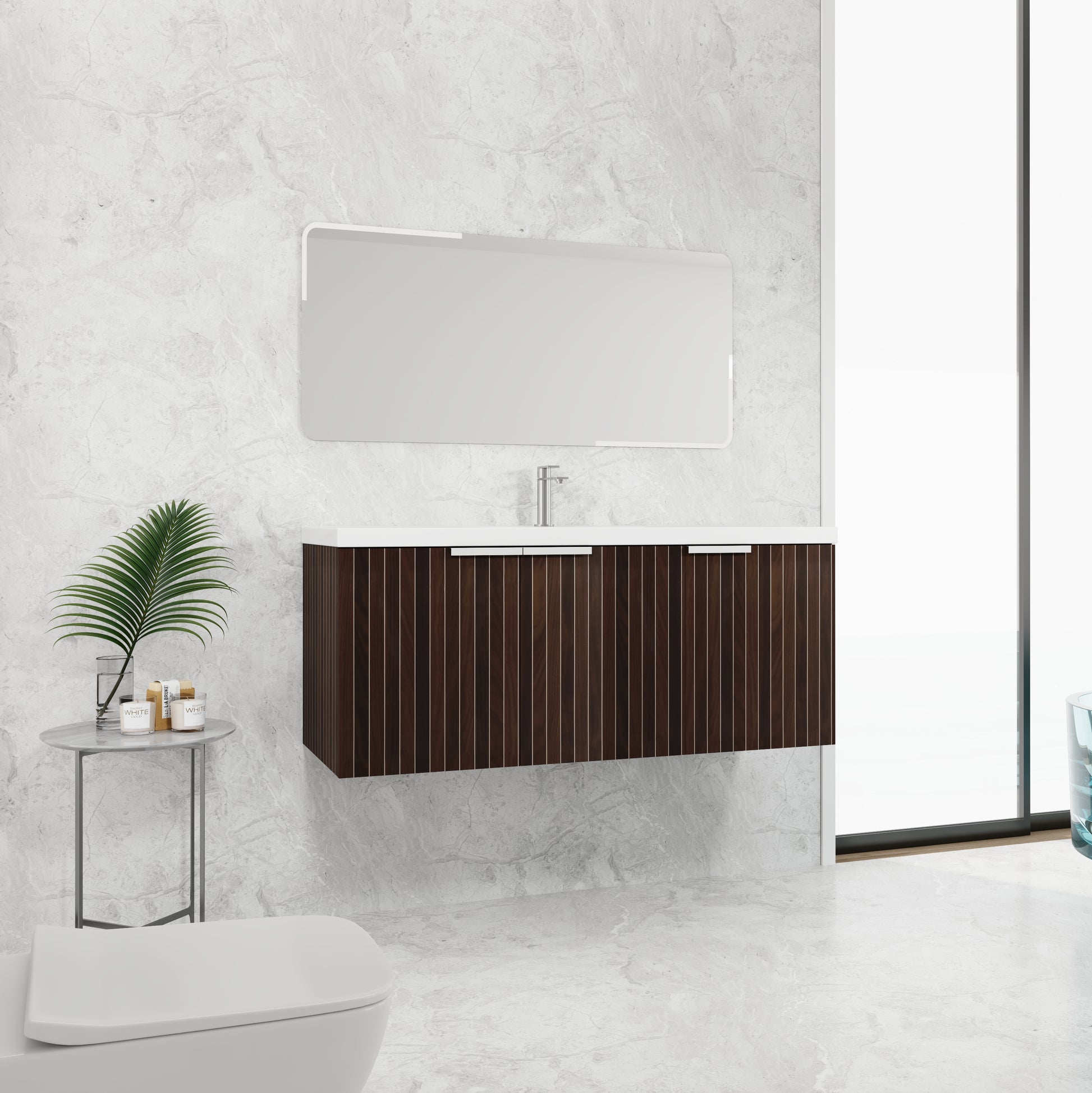 48 Inch Bathroom Cabinet With Resin Sink,Soft Close Doors,Float Mounting Design Silver Brown Stripe Bathroom Modern Plywood Plywood