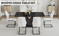 Table And Chair Set, Modern Dining Table, Black Tabletop And Black Mdf Leg Table, Soft And Comfortable Dining Chair, Perfect For Dinner, Meetings, Home And Office Decor White Black Mdf