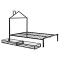 Full Size Metal Platform Bed With Two Drawers,House Shaped Headboard Design, Black Full Black Metal