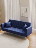 71 Inch Convertibleseat Sofa, American Retro Blue Velvet Material, Suitable For Small Living Room, Bedroom, Office Blue Velvet 2 Seat