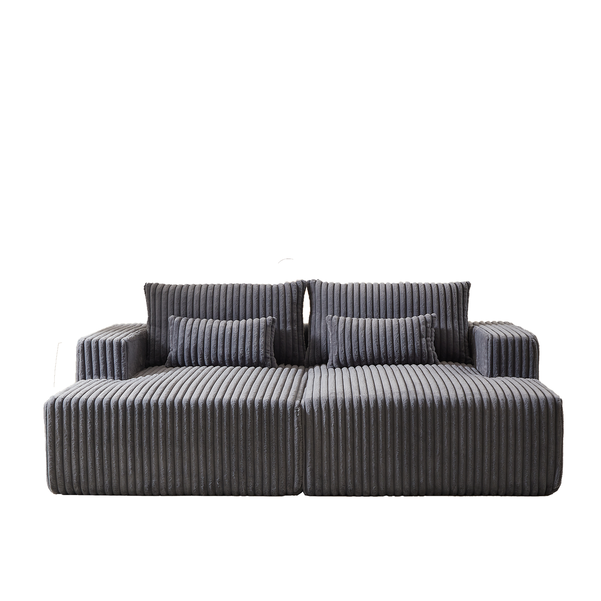 87" Oversized Sectional Lounge Chaise ,No Assembly Required,Cloud Plush Loveseat With Reclining Sofa Bed,Fluffy Modern Sleeper Chair For Indoor Living Room Bedroom Grey Corduroy 2 Seat