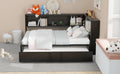 Metal Full Size Daybed With Trundle, Storage Cabinets And Usb Ports, Black Full Black Metal