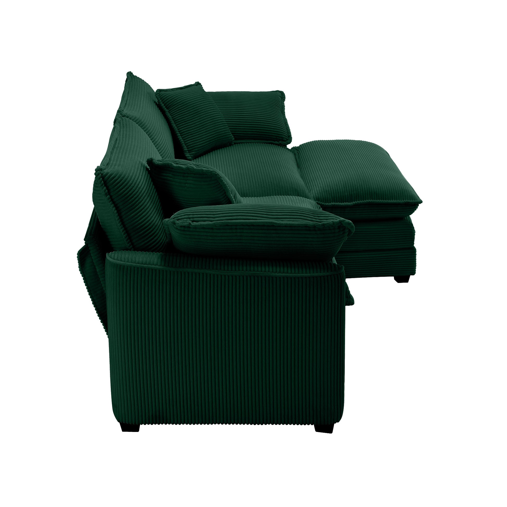 Corduroy Two Seater Sofa With 1 Footrest, L Shaped 2 Seater Sofa With Ottoman For Small Living Spaces, Green Corduroy Sofa Green Corduroy 2 Seat