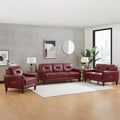 Mavis Leather Sofa Red Memory Foam Genuine Leather 3 Seat