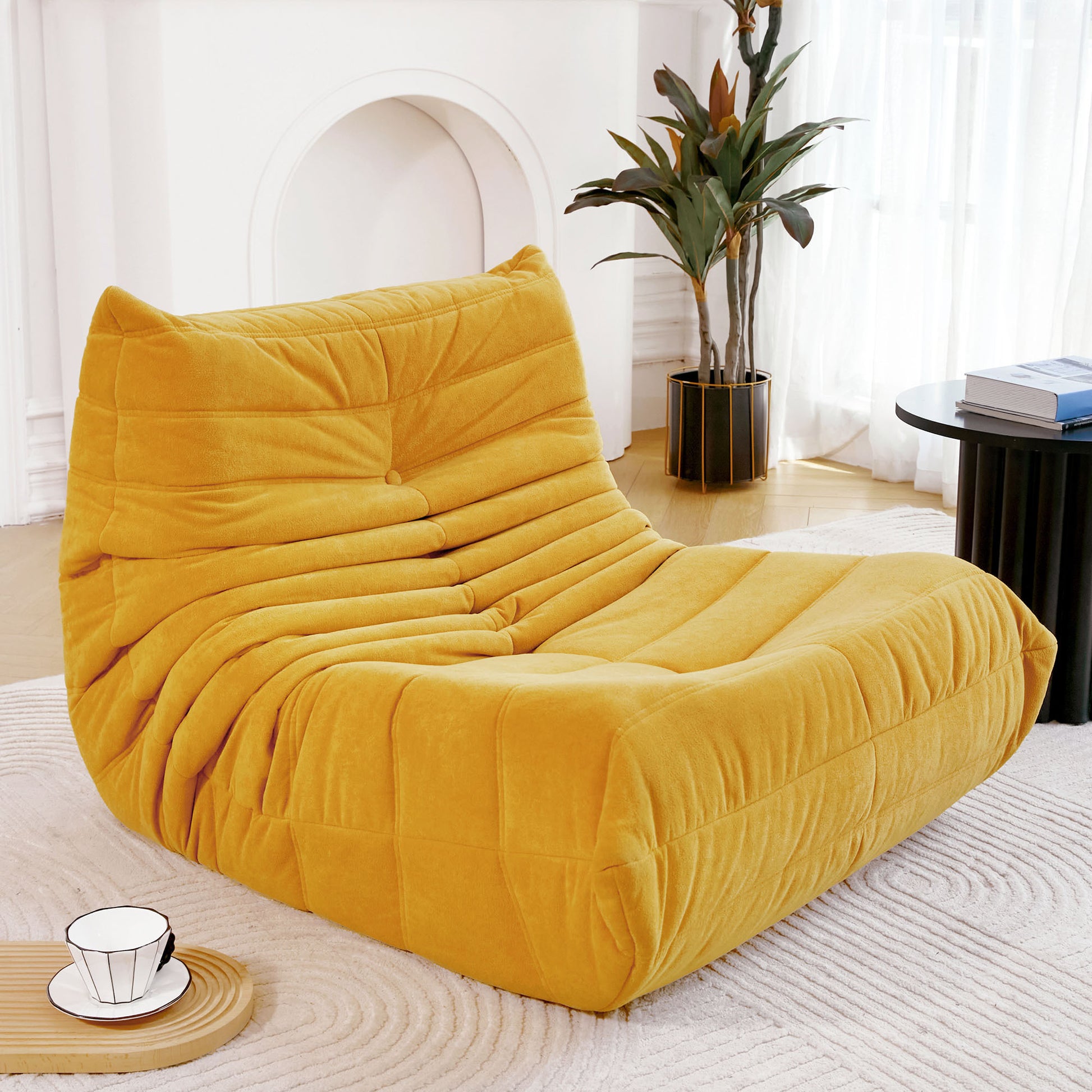 Floor Sofa Bean Bag Chair For Adults Fireside Bean Bag Lounger Memory Foam Chair For Home, Office, Apartment Or Gaming Venue Yellow Polyester Primary Living Space Firm Art Deco Armless Foam Polyester Blend