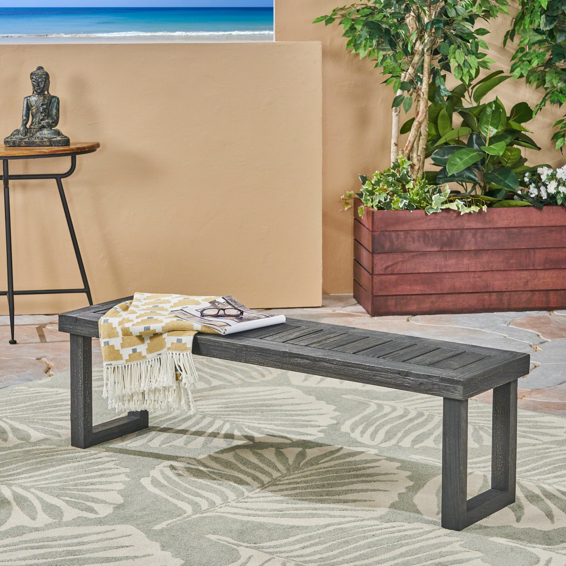 Nestor Bench, Dark Grey Dark Grey Acacia Wood