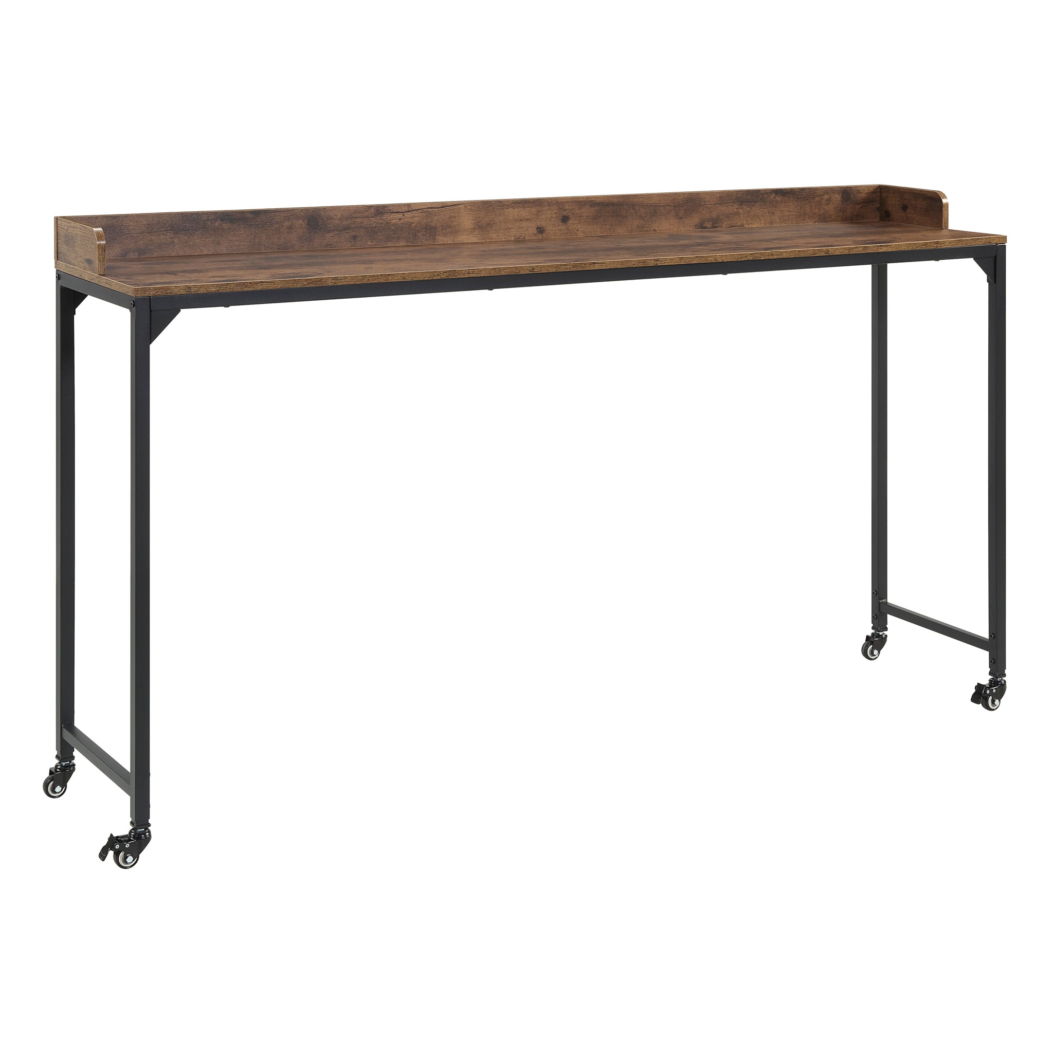 Rustic Brown Wood Finish Multipurpose Over The Bed Desk With Adjustable Height, Metal Legs With Casters, Overbed Table 1Pc, Laptop Table For Bed, Breakfast Table Rustic Brown Rectangular Engineered