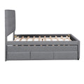 Full Size Upholstered Platform Bed With Pull Out Twin Size Trundle And 3 Drawers, Gray Full Gray Upholstered