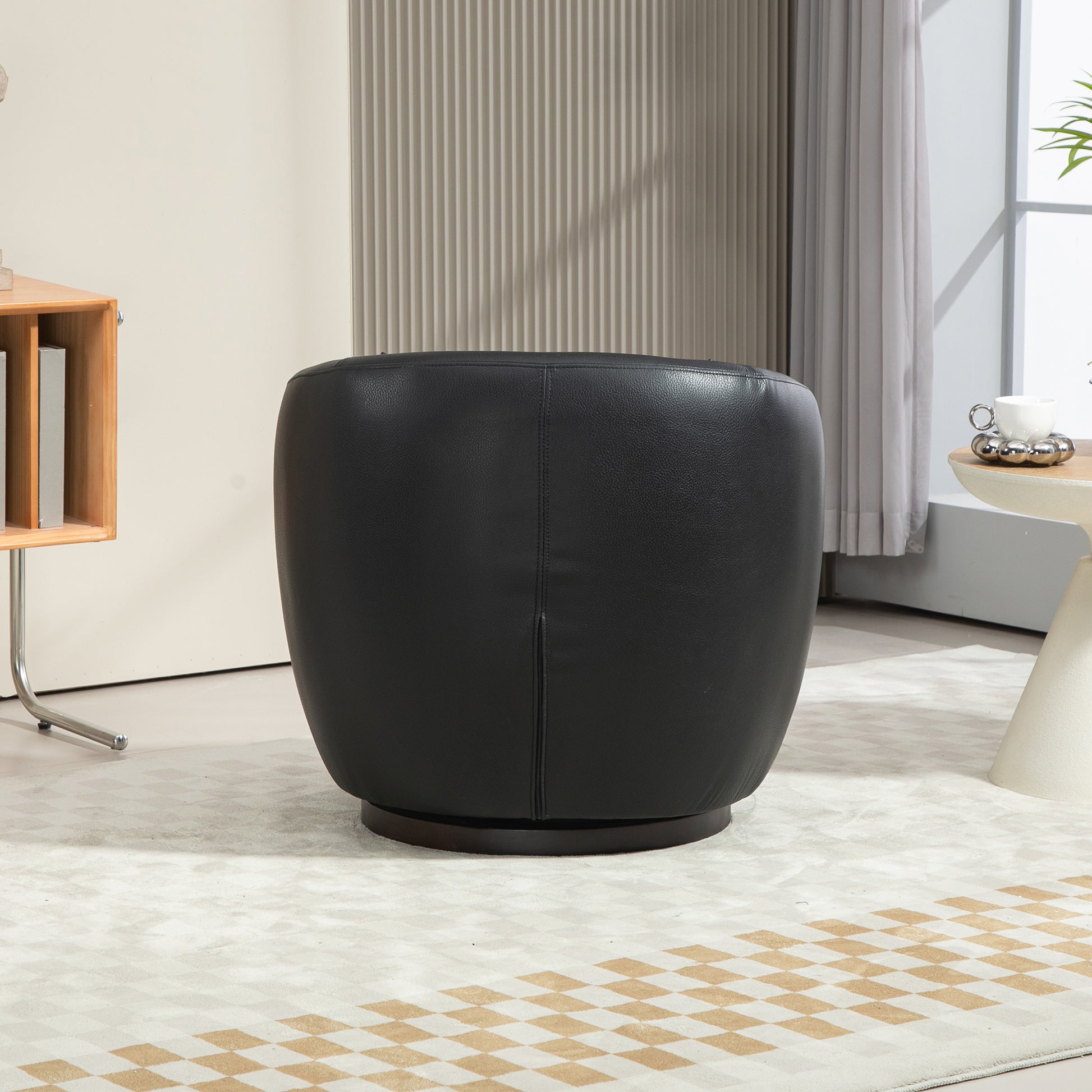 Upholstered Swivel Barrel Armchair With Storage Modern Living Room Side Chair For Bedroom Office Reading Spaces Pu Black Black Foam Upholstered