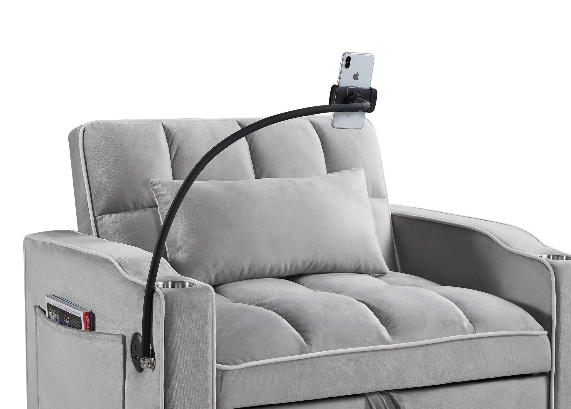 Convertible Sleeper Chair Sofa Bed Adjustable Pull Out Sleeper Chair Bed Multi Pockets Folding Sofa Bed For Living Room Bedroom Small Space,3 In 1 Sofa Bed Grey Velvet Wood Soft Tufted Back Heavy Duty American Design,American Traditional Square Arms