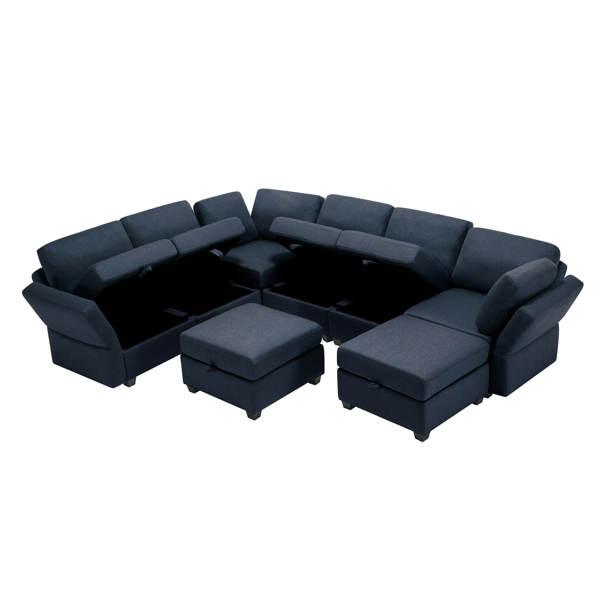Modular Sectional Sofa With Storage Seat Oversized U Shaped Couch With Reversible Chaise Sofa Set With Ottoman,Ultimate Comfort 6 8 Seater Couches With Adjustable Arms And Backs For Living Room Blue Blue Polyester 6 Seat