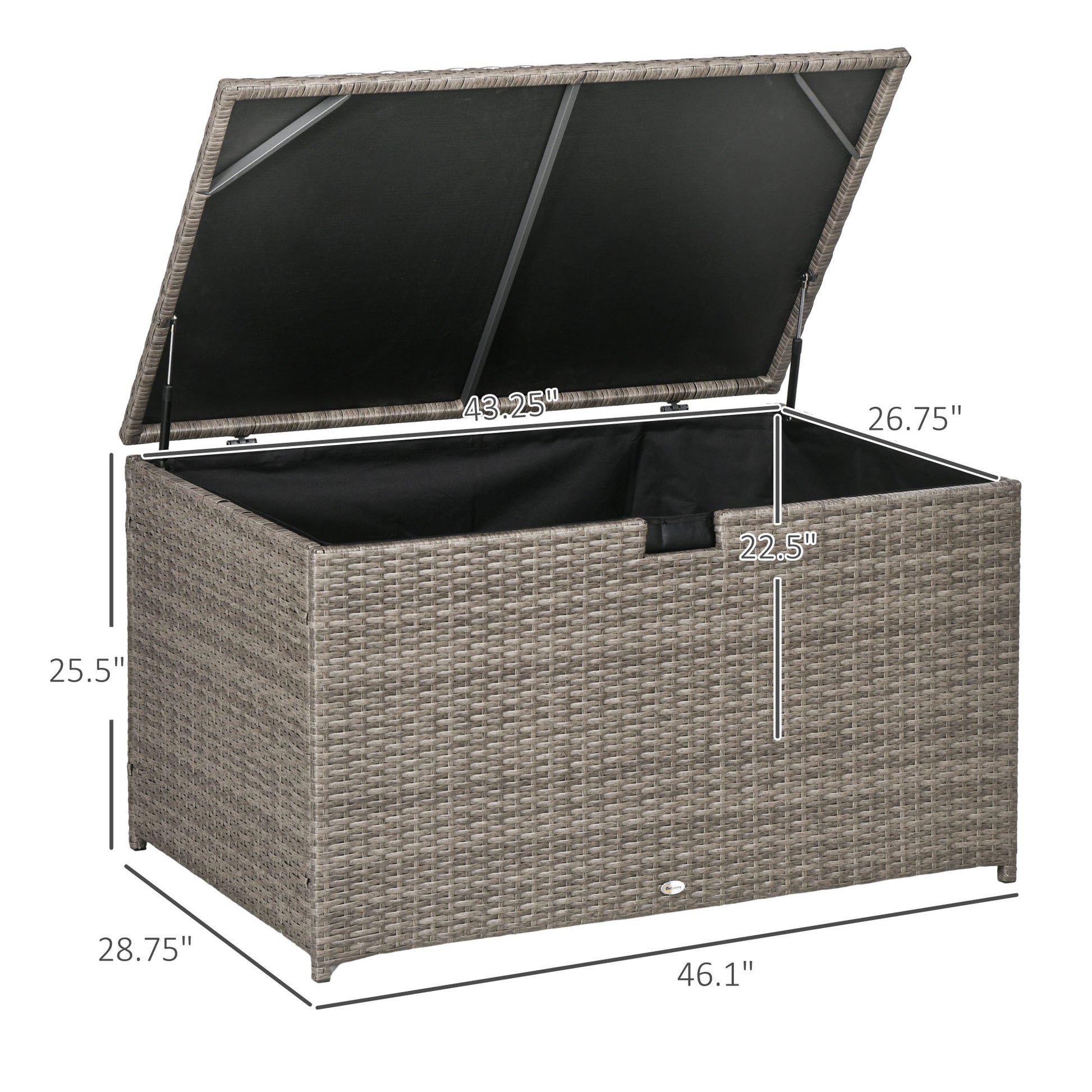 Outsunny 113 Gallon Deck Box, Rattan Outdoor Storage Box, Waterproof Storage Container For Indoor, Patio Furniture Cushions, Pool Toys, Garden Tools, Gray Grey Steel