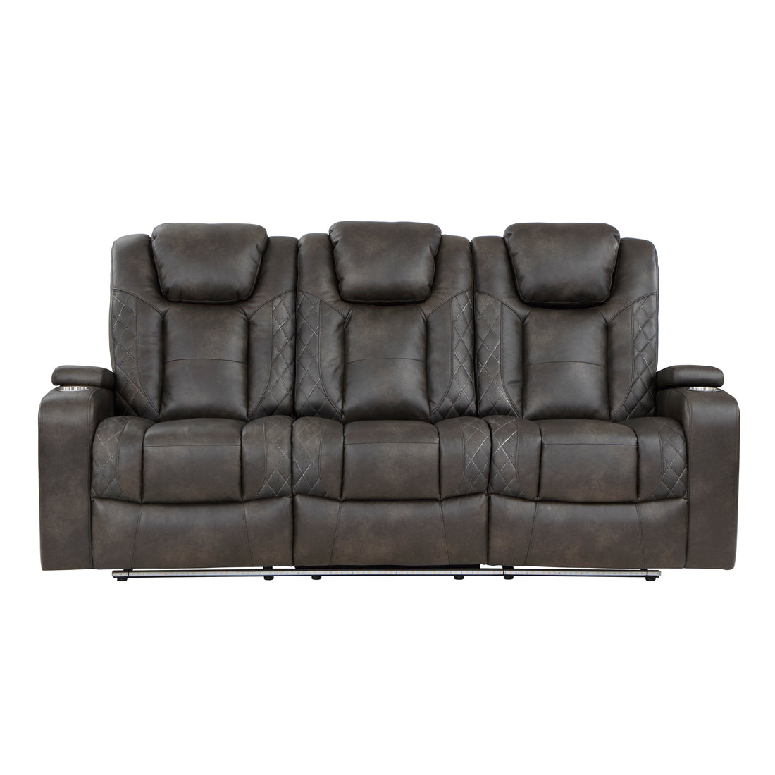 Luxury Comfort Modern Living Room Furniture 1Pc Power Reclining Sofa Premium Faux Leather Upholstery, Power Headrests, Led Light, Usb Ports, Power Outlets, Hidden Storage Brown Gray Faux Leather Wood Primary Living Space Luxury,Modern Plywood,Solid Wood