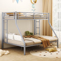 Twin Xl Over Queen Metal Bunk Bed With Ladder And Guardrails, Silver Box Spring Not Required Twin Xl Silver Metal Metal