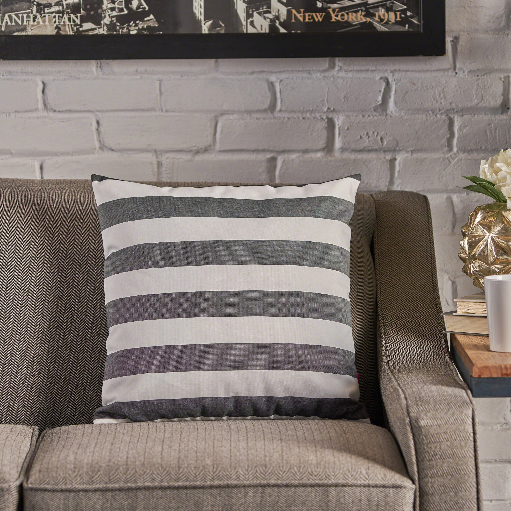 Coronado Stripe Square Pillow Set Of 2 Black Fabric