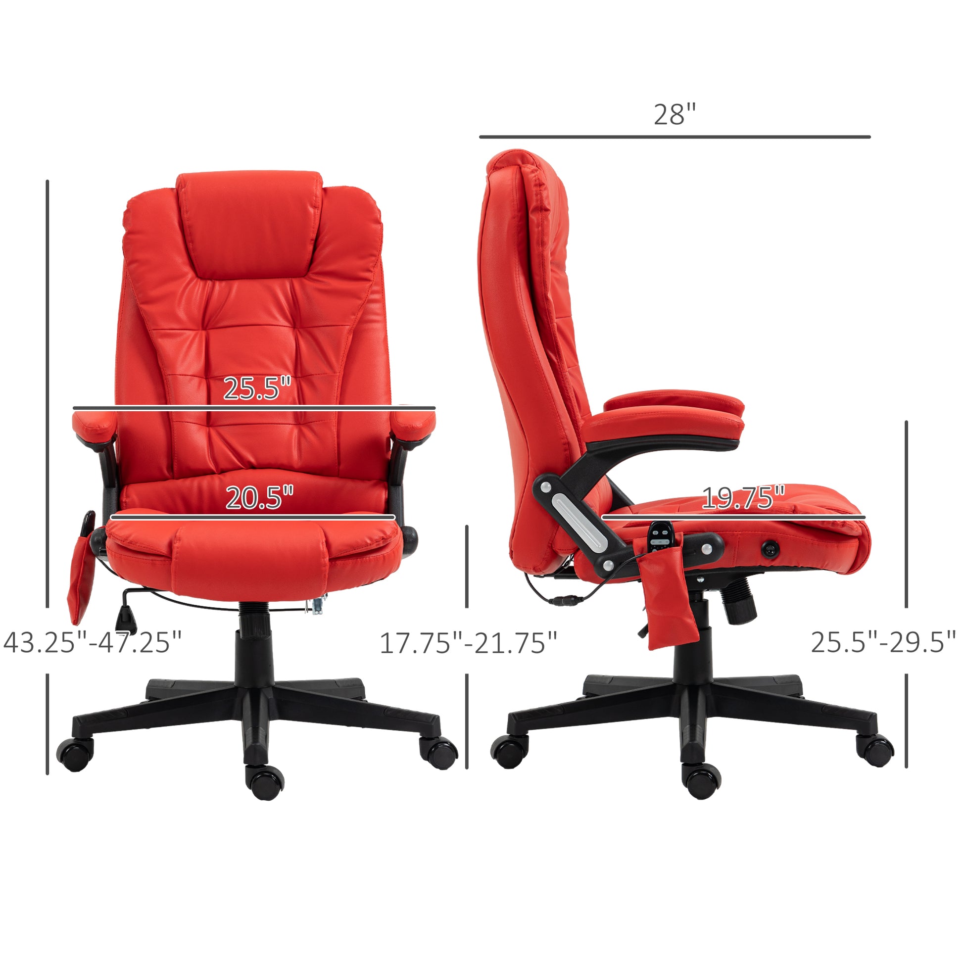 Homcom High Back Vibration Massage Office Chair With 6 Vibration Points, Heated Reclining Pu Leather Computer Chair With Armrest And Remote, Red Red Pu