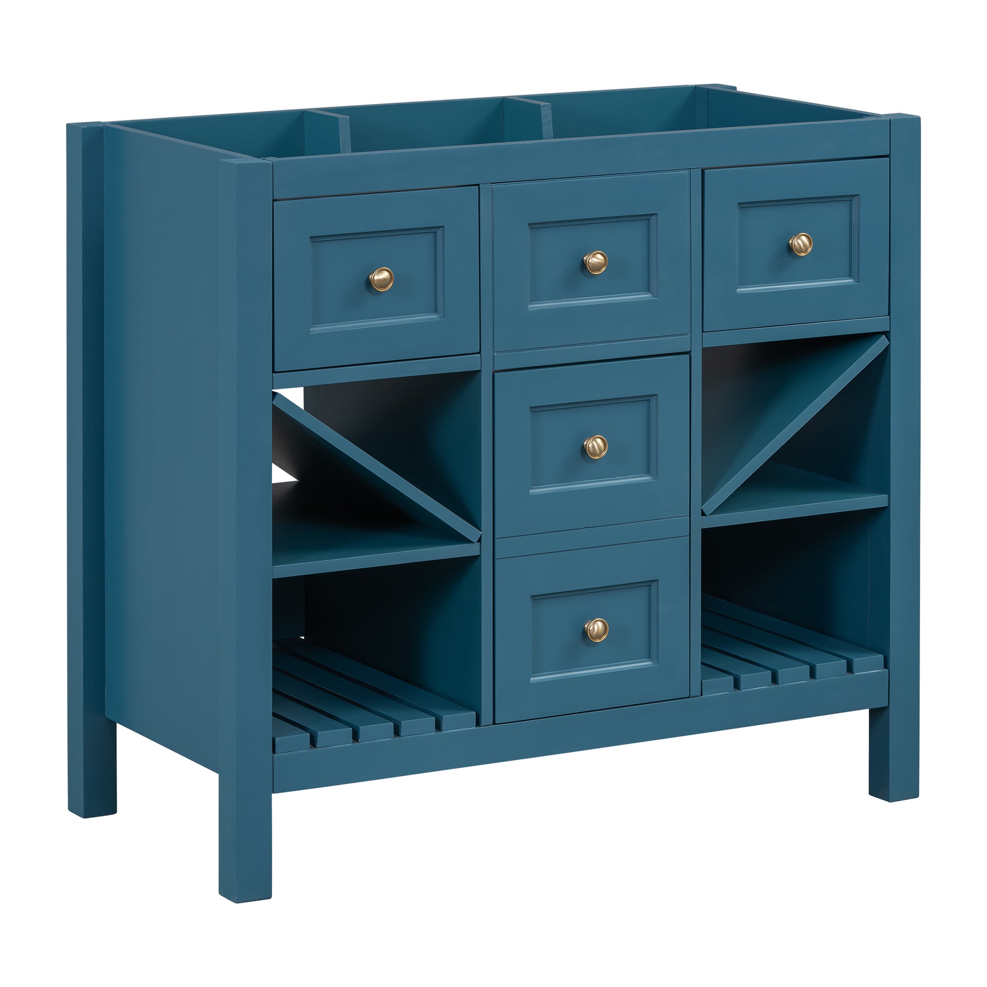 36'' Bathroom Vanity Without Sink, Solid Wood Frame Bathroom Storage Cabinet, Freestanding Vanity With 5 Drawers& Soft Closing Doors Not Include Basin Sink Blue Bathroom Solid Wood Mdf