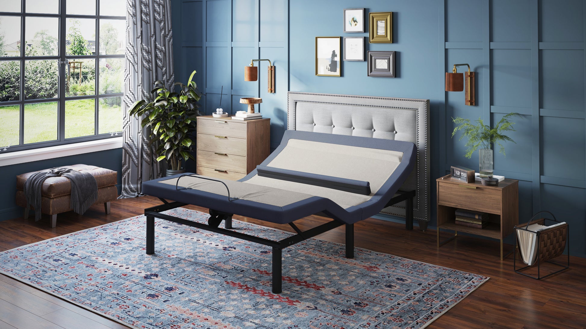 Bt6500 King Adjustable Bed Base With Head Foot Tilt And Lumbar Position Adjustment Box Spring Not Required King Blue Grey Steel