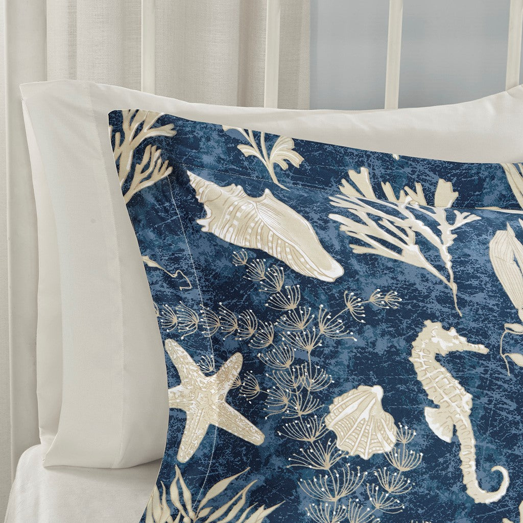 7 Piece Cotton Sateen Comforter Set Blue Queen Queen Blue Polyester