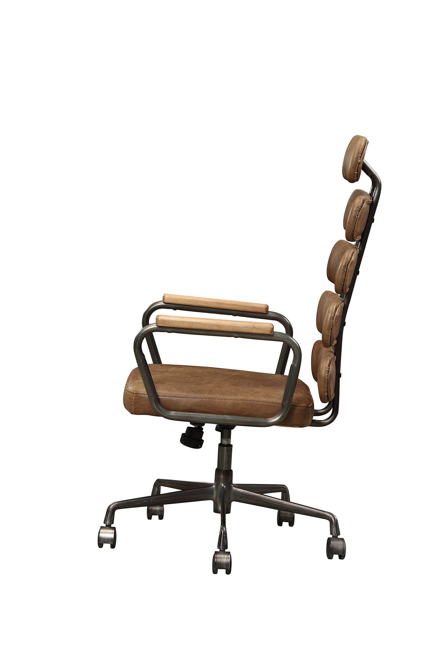 Retro Brown Swivel Office Chair With Pneumatic Lift Caster Wood Solid Brown Office Office Chairs Solid Back Swivel Genuine Leather