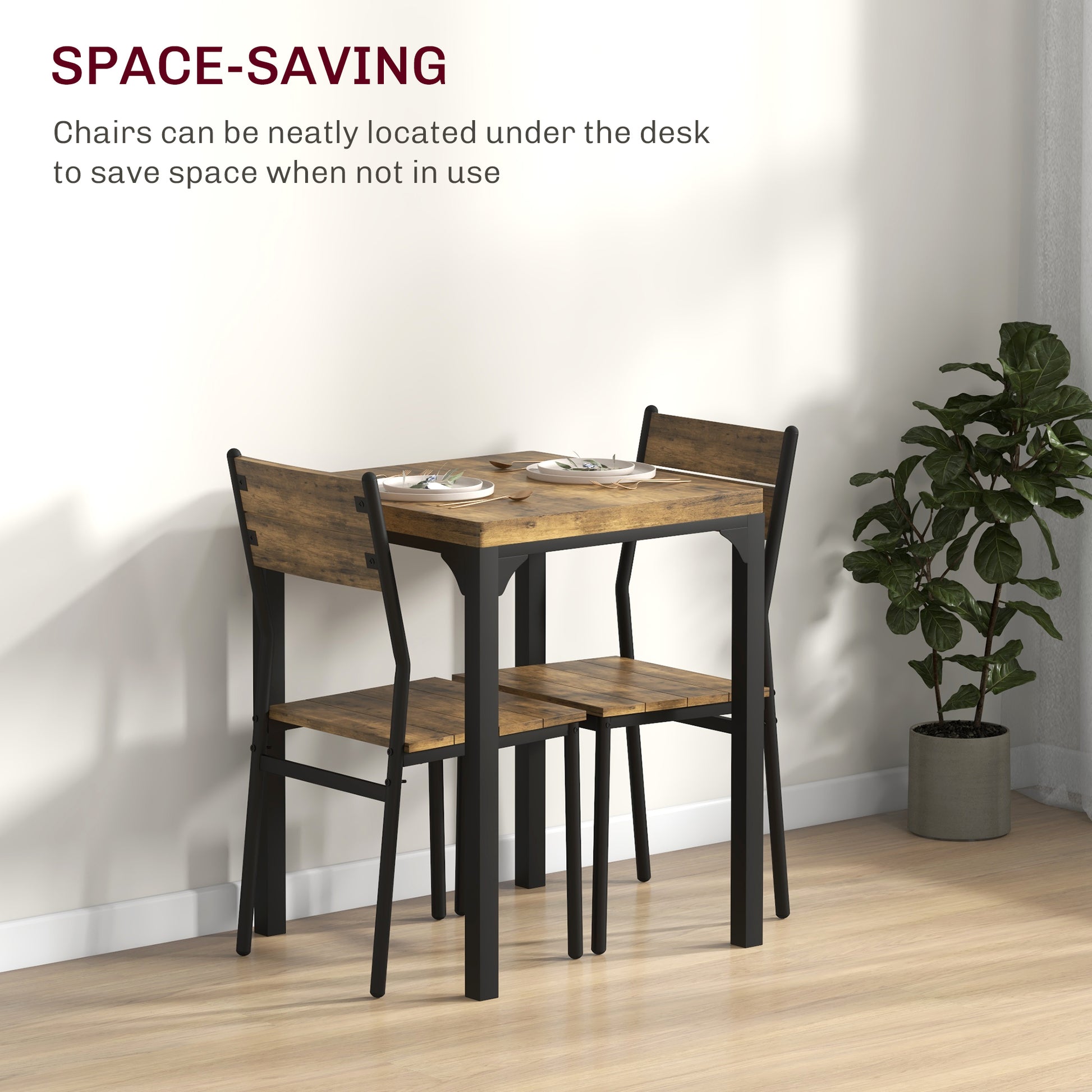 Homcom 3 Piece Dining Table Set For 2, Modern Kitchen Table And Chairs, Dining Room Set For Breakfast Nook, Small Space, Apartment, Space Saving, Rustic Brown Rustic Brown Mdf
