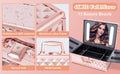 Portable Makeup Case With Led Mirror Travel Makeup Bag Cosmetic Organizer Box With Locks, Brush Holder, Dividers, Rechargeable, Rose Gold Rose Gold Aluminium Alloy