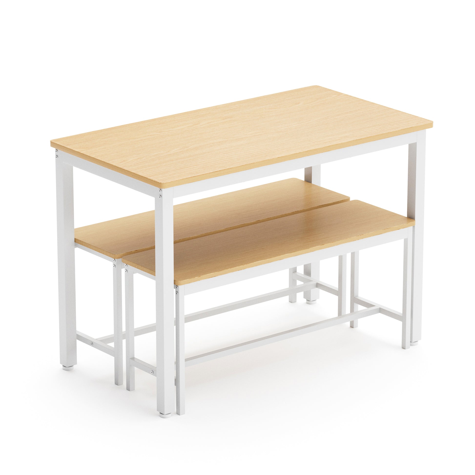 Dining Table Set, Bar Table With 2 Dining Benches, Kitchen Table Counter With Chairs, Industrial For Kitchen Breakfast Table, Living Room, Party Room, Natural And White43.3 L X23.6 W X 29.9 H White Natural Particle Board