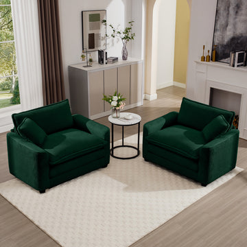 Luxurious And Sophisticated Deep Seated Sofa Set With Two Single Chairs In Green Corduroy Fabric, Suitable For Bedroom And Office Green Corduroy 2 Seat