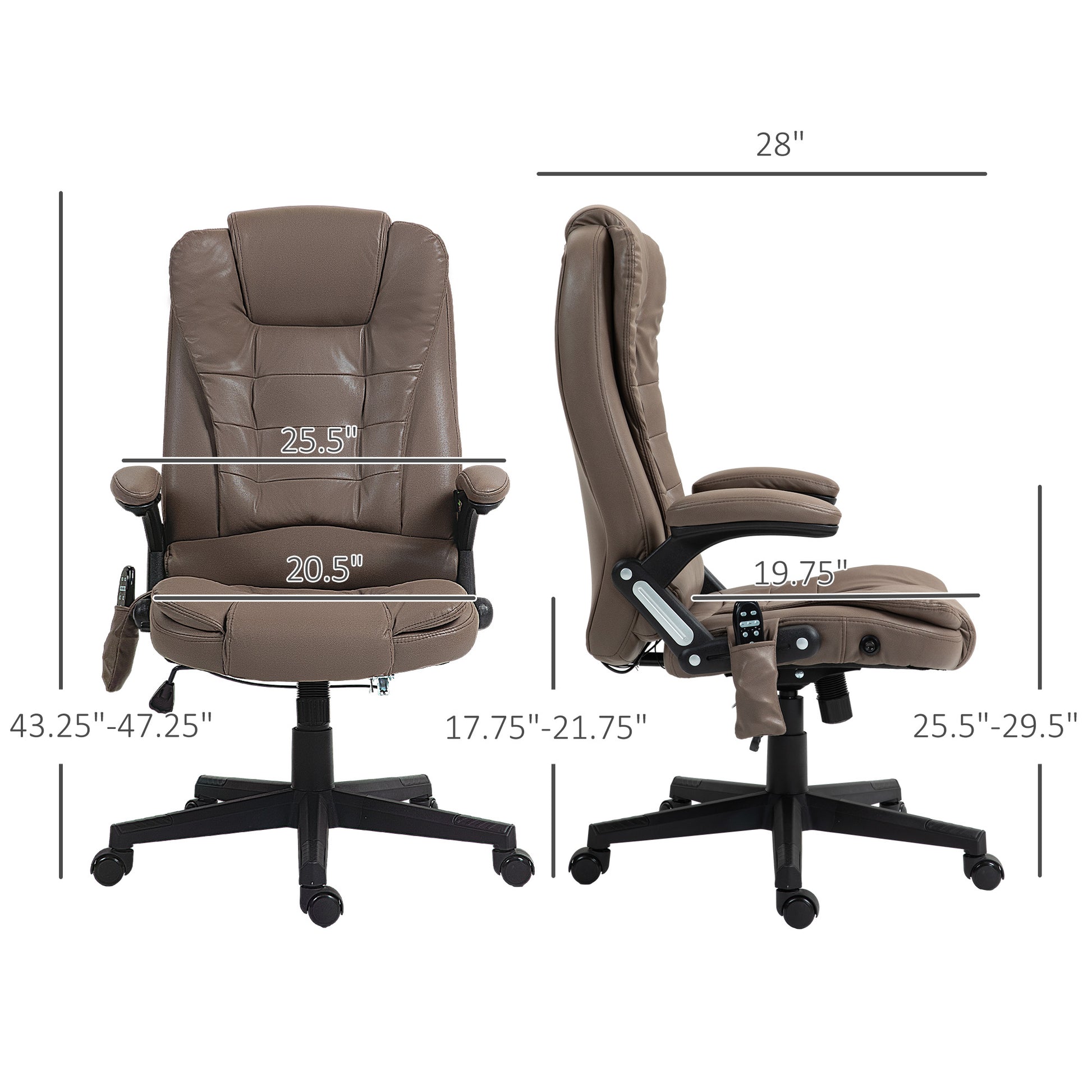 Homcom 6 Point Vibrating Massage Office Chair With Heat, Microfiber High Back Executive Office Chair With Reclining Backrest, Padded Armrests And Remote, Dark Brown Brown Polyester