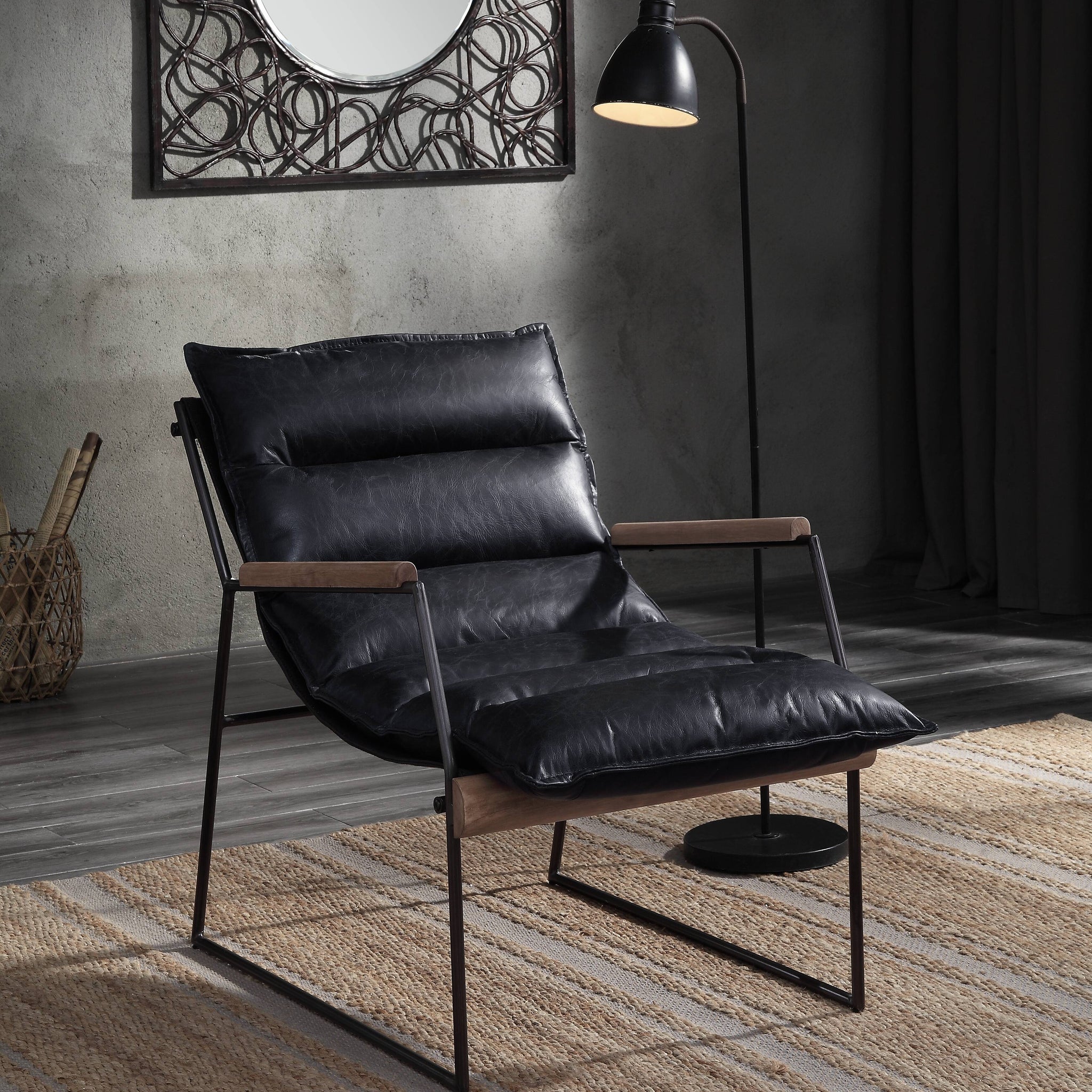 Distress Espresso And Matt Iron Accent Chair With Sled Base Espresso Primary Living Space Genuine Leather