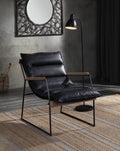 Distress Espresso And Matt Iron Accent Chair With Sled Base Espresso Primary Living Space Genuine Leather